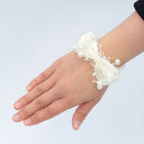 7piece/lot Ribbon Rose Silk Bow Wrist Corsage Bridesmaid Bracelet Flower Hand Wedding Pearl Crystal Flowers On The Wrist PartyHE