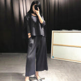 Autumn Fashion Women Clothes Round Neck Sleeveless Pullover Dress And Wide Pleated Legs Pantes Vintage Set