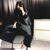 Autumn Fashion Women Clothes Round Neck Sleeveless Pullover Dress And Wide Pleated Legs Pantes Vintage Set