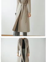Autumn Winter Fashion  100% Real Wool Cloak Women with Real Fox Fur Collar Removable Woolen Coat