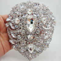 Bride Luxurious Huge 4.92" Flower Drop Pendant Bride Bridesmaid Wedding Brooch Pin Clear Rhinestone Crystal