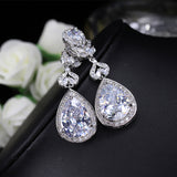 Elegant Water Drop Shaped Cubic Zirconia Crystal Bridal Long Earrings Luxury Wedding Jewelry For Brides