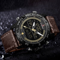 Fashion Gold Men Sport Watches Mens LED Analog Digital Watch Army Military Leather Quartz Watch Relogio Masculino