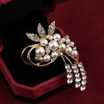 Fashion Jewelry High Quality Vintage Gold Brooch Pins Austria Crystals Imitation Pearl Flower Brooch Wedding Accessories