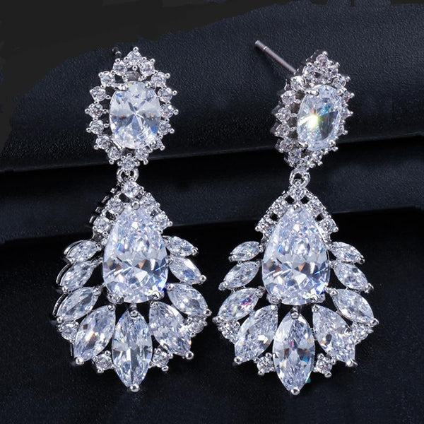 Elegant Chandelier AAA+ Cubic Zirconia Long Big Crystal Bridal Dangle Drop Earring For Wedding Jewelry